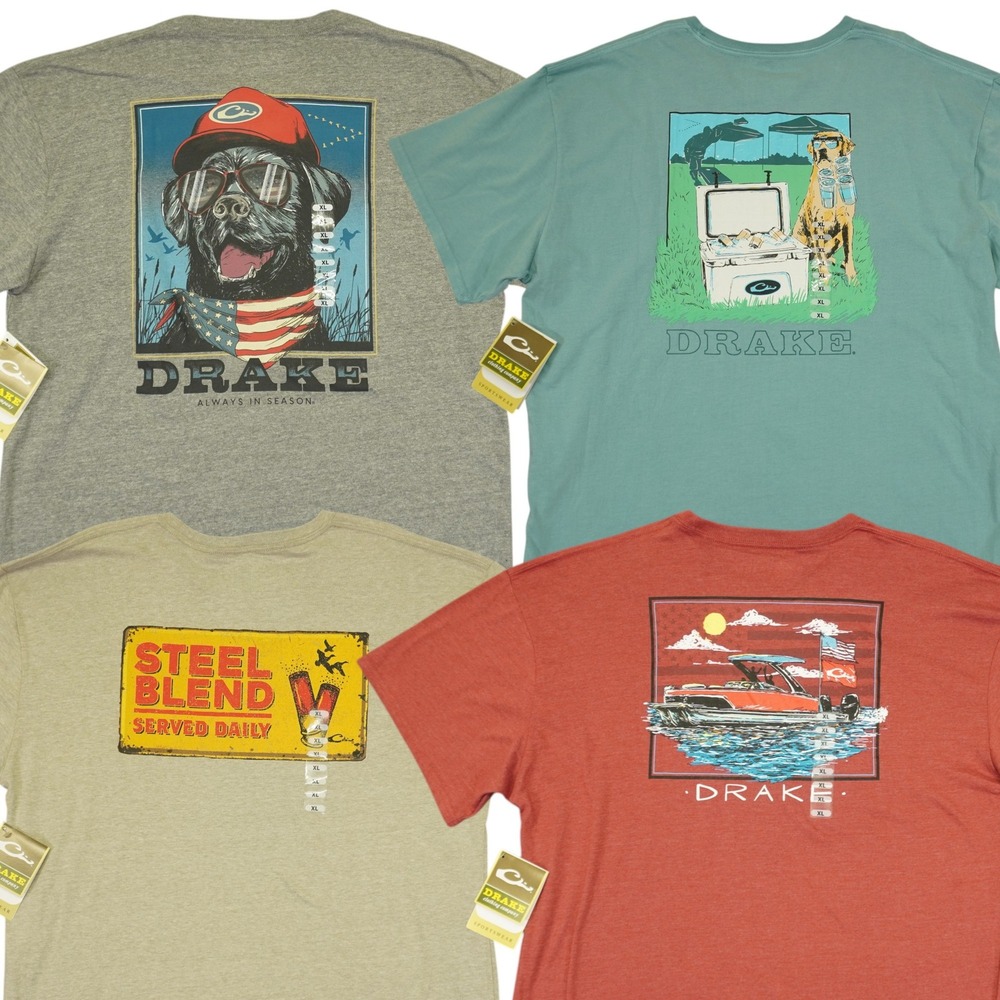 (Lot of 4) Drake Waterfowl T-Shirt Mens XL USA Dog Hunting Graphic Tee